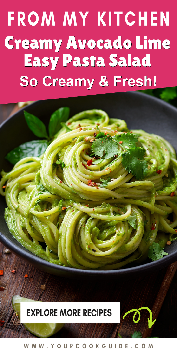 Creamy Avocado Lime Easy Pasta Salad served warm with cozy spices