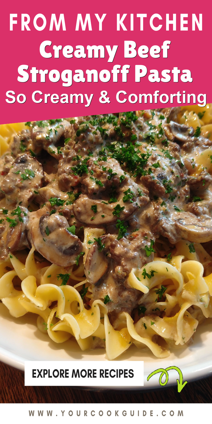 Creamy Beef Stroganoff Pasta served warm with cozy spices