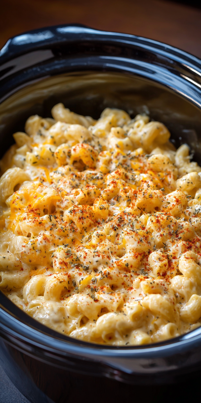 Crockpot Mac and Cheese Ultra Creamy served warm with cozy spices