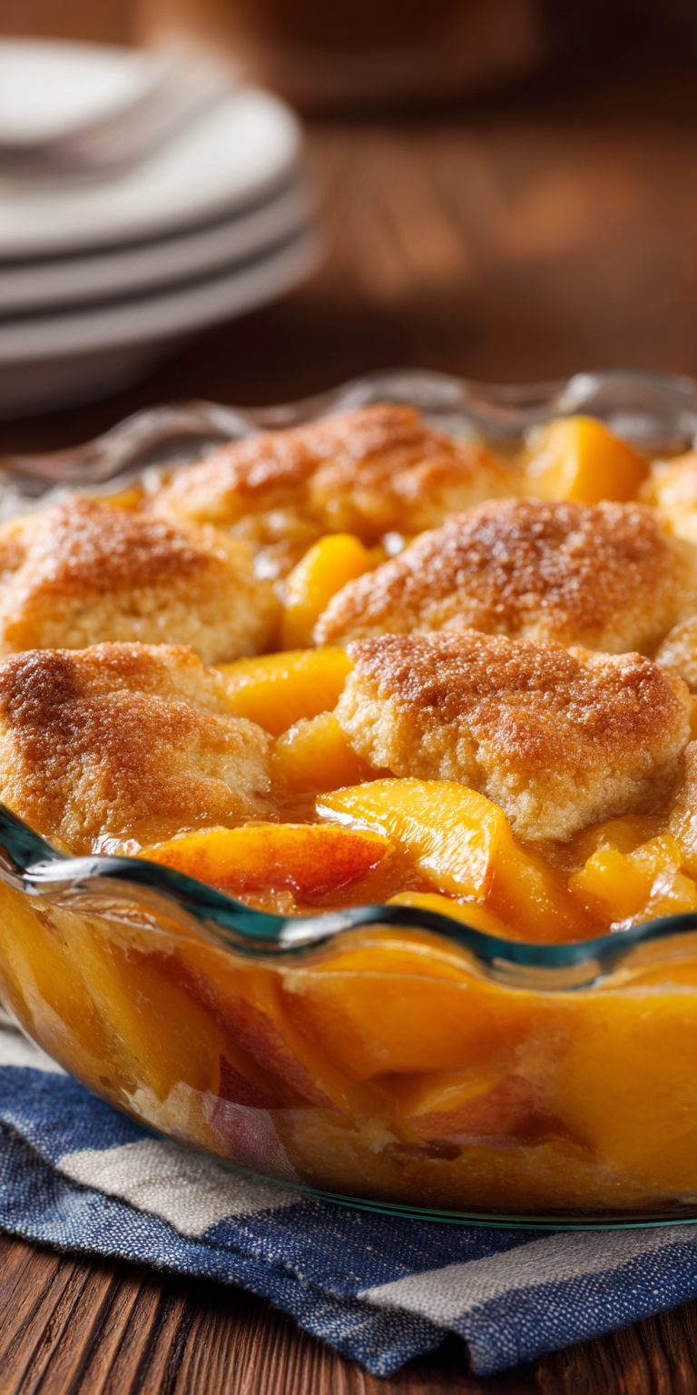 Fresh Peach Cobbler Southern Style served warm with cozy spices