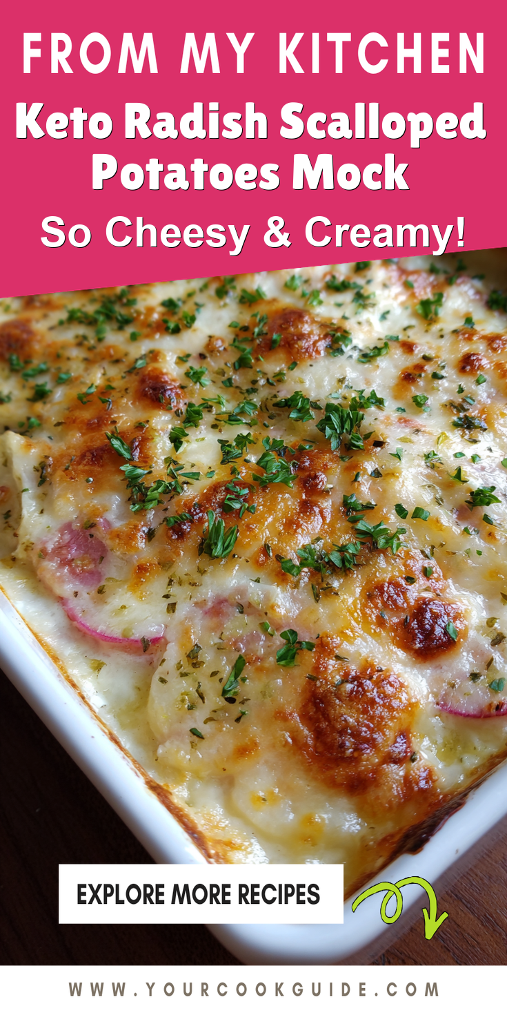 Keto Radish Scalloped Potatoes Mock served warm with cozy spices