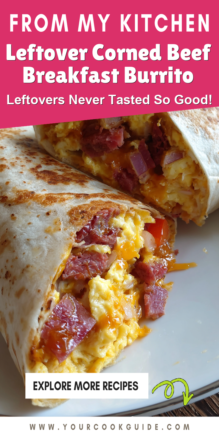 Leftover Corned Beef Breakfast Burrito served warm with cozy spices