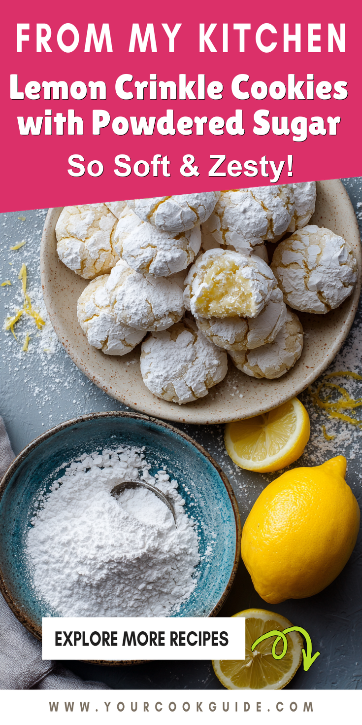 Lemon Crinkle Cookies with Powdered Sugar served warm with cozy spices