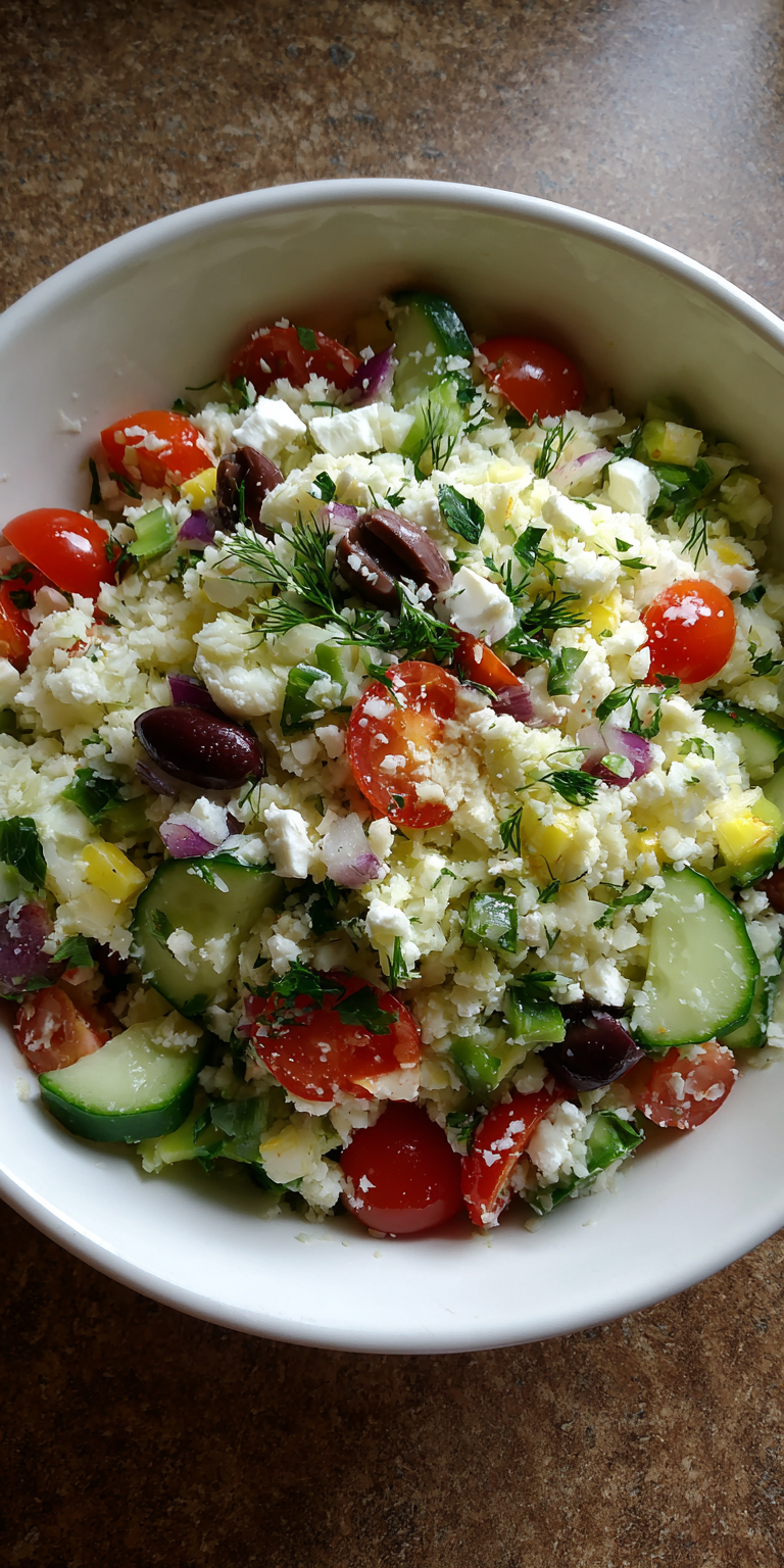 Low Carb Cauliflower Rice Greek Salad Recipe