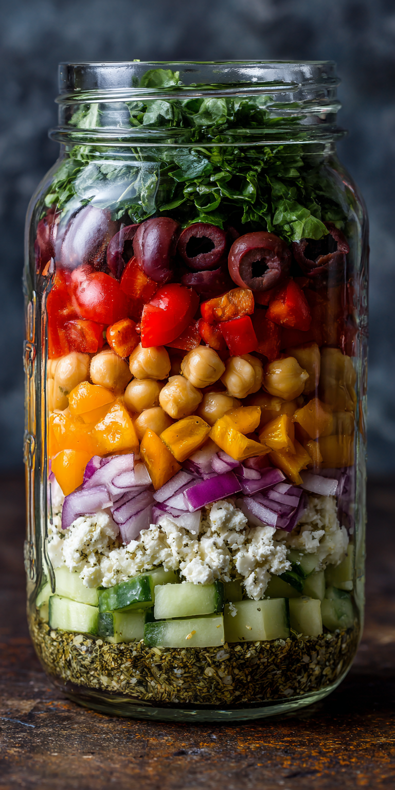 Mediterranean Mason Jar Meal Prep Salad served warm with cozy spices