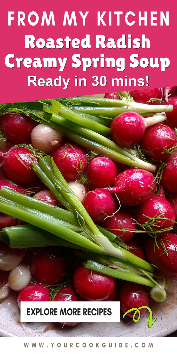 Roasted Radish Creamy Spring Soup served warm with cozy spices
