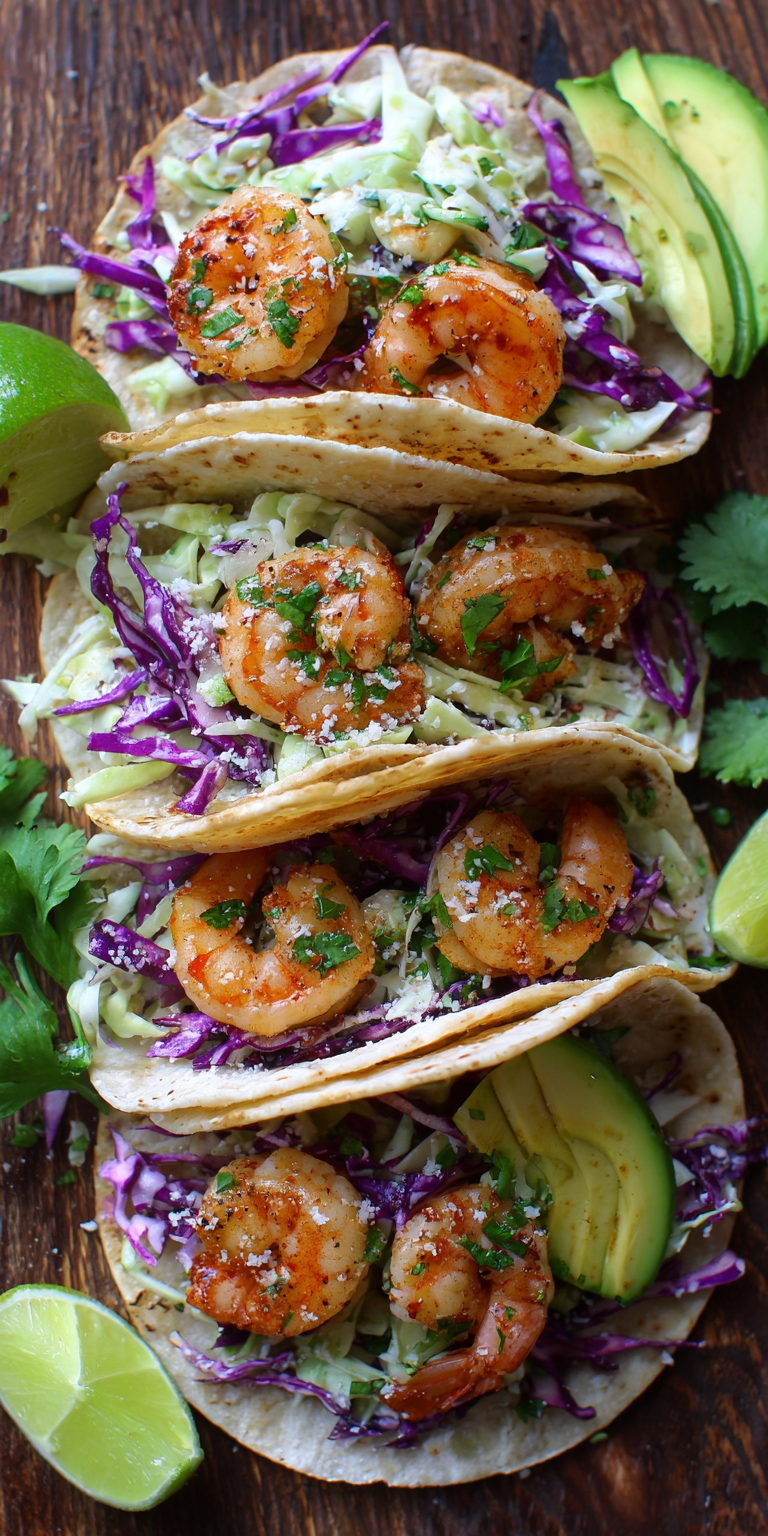 Shrimp Tacos with Jalapeno Slaw served warm with cozy spices