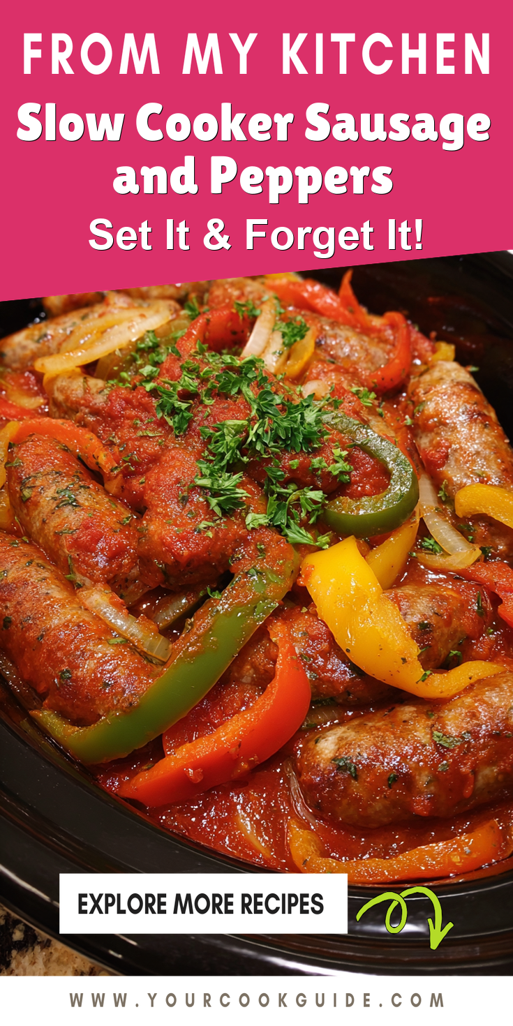 Slow Cooker Sausage and Peppers served on a plate