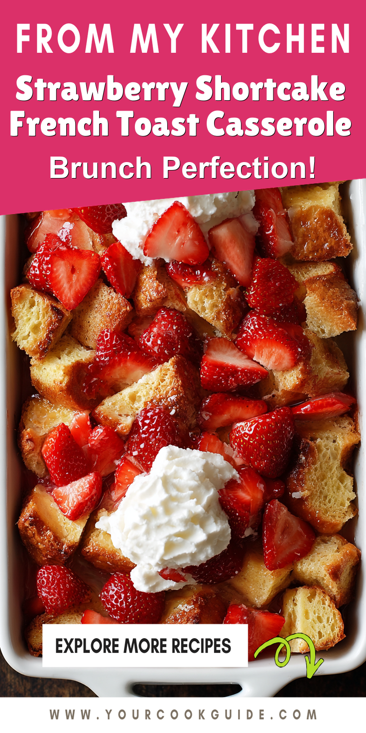 Strawberry Shortcake French Toast Casserole served warm with cozy spices