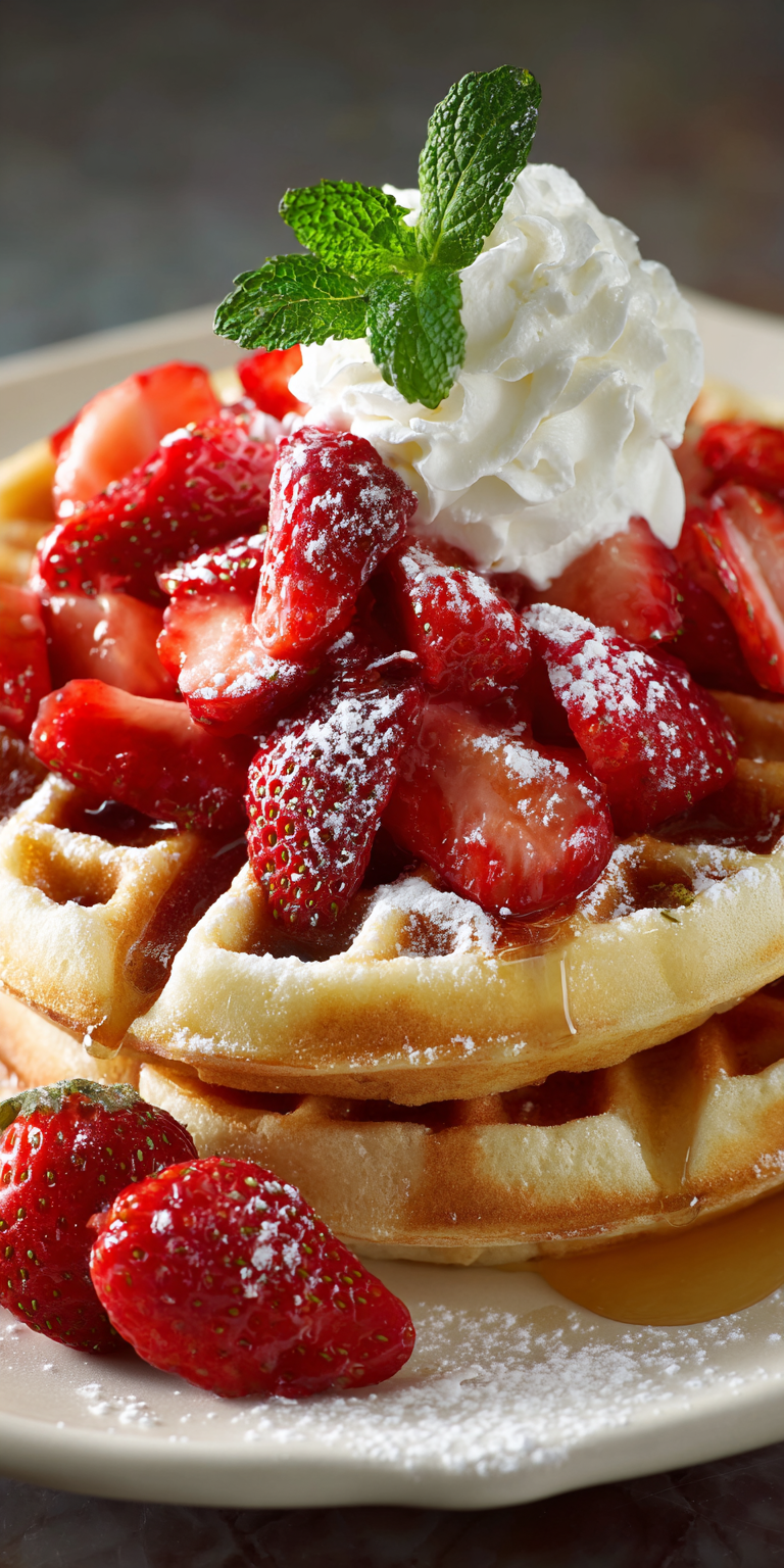 Strawberry Shortcake Waffles Breakfast served warm with cozy spices