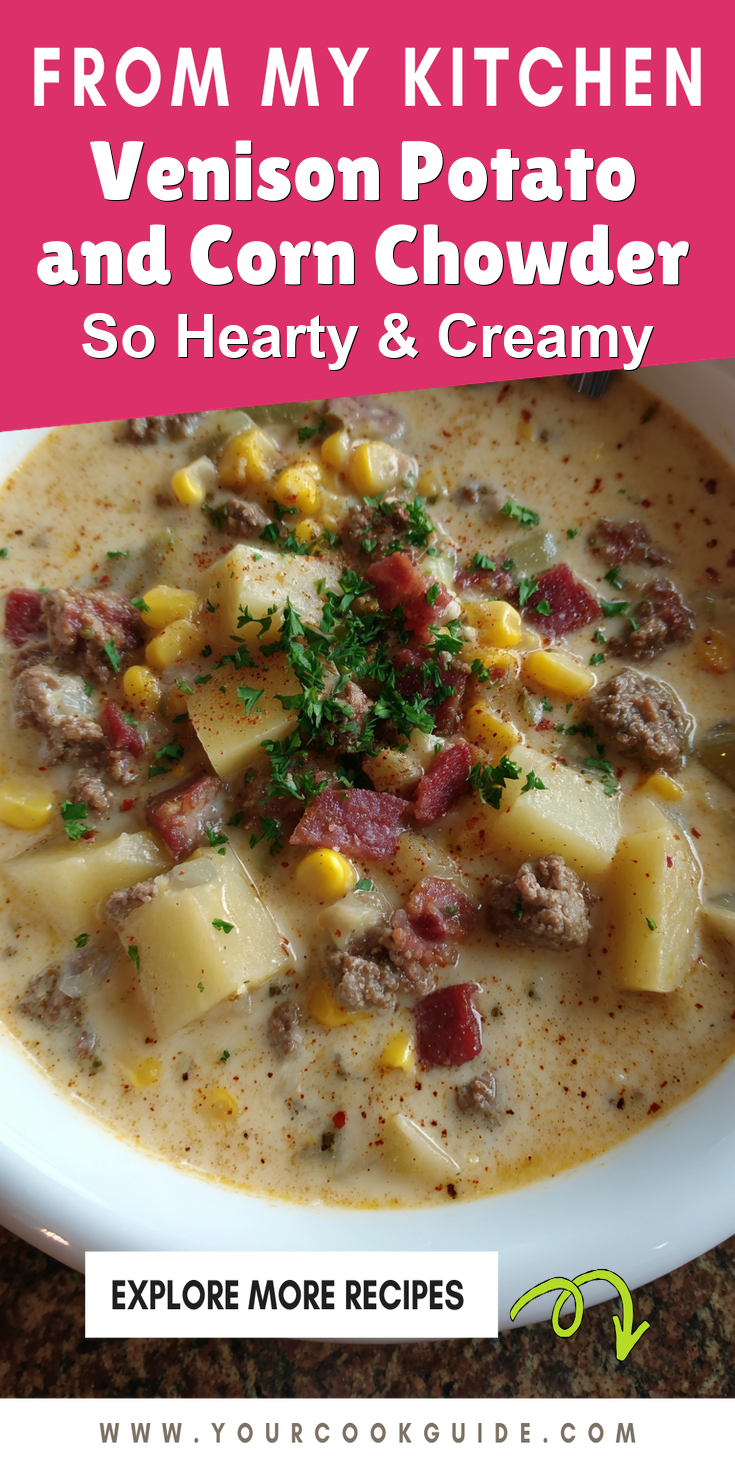 Venison Potato and Corn Chowder served warm with cozy spices